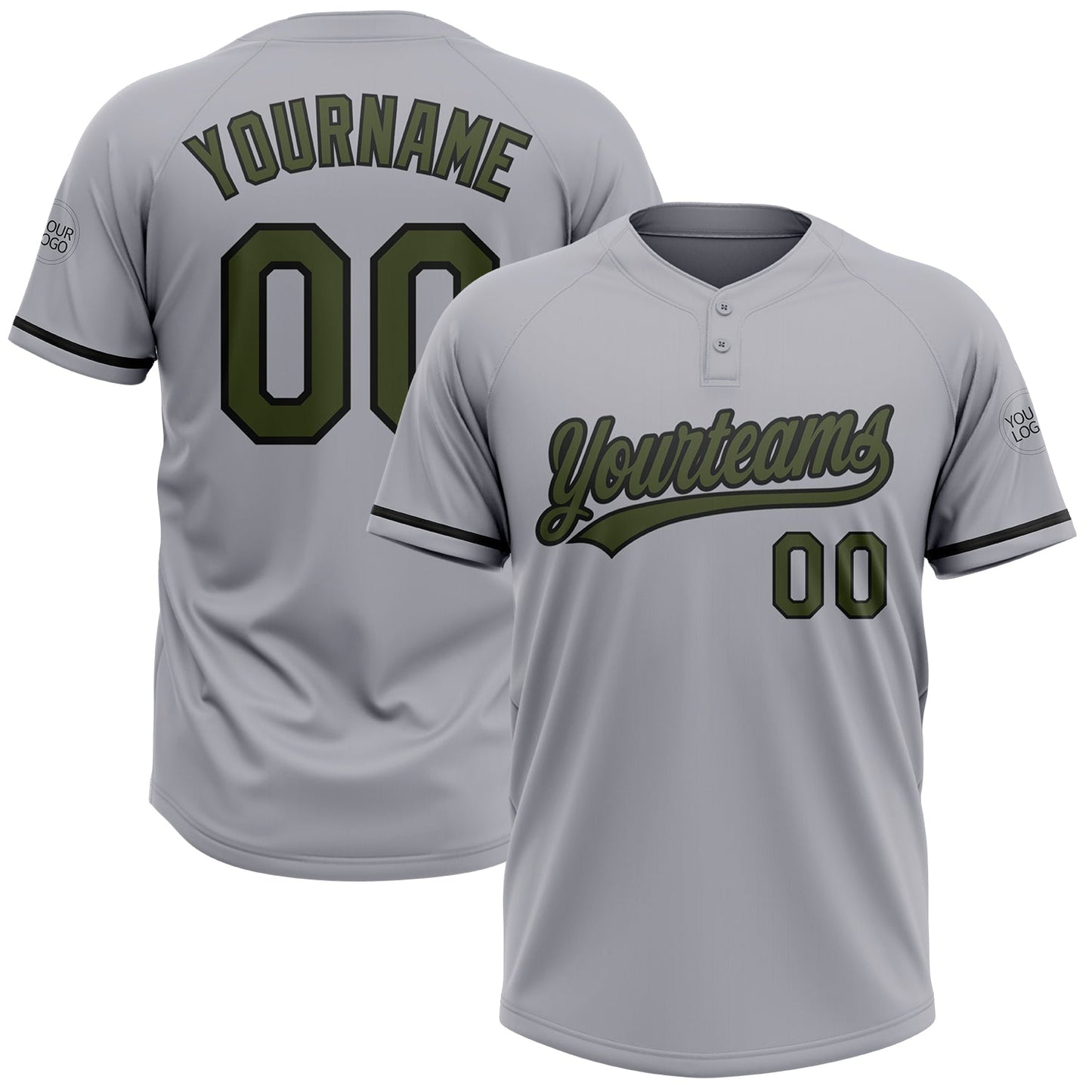 Custom Gray Olive-Black Two-Button Unisex Softball Jersey - Main View
