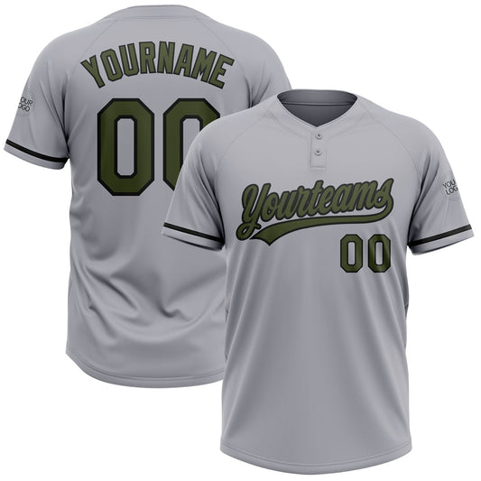Custom Gray Olive-Black Two-Button Unisex Softball Jersey - Main View