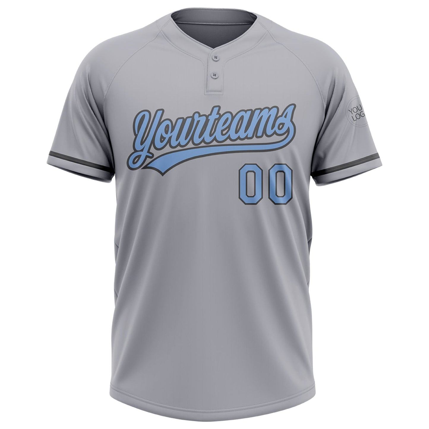 Custom Gray Light Blue-Steel Gray Two-Button Unisex Softball Jersey view 2