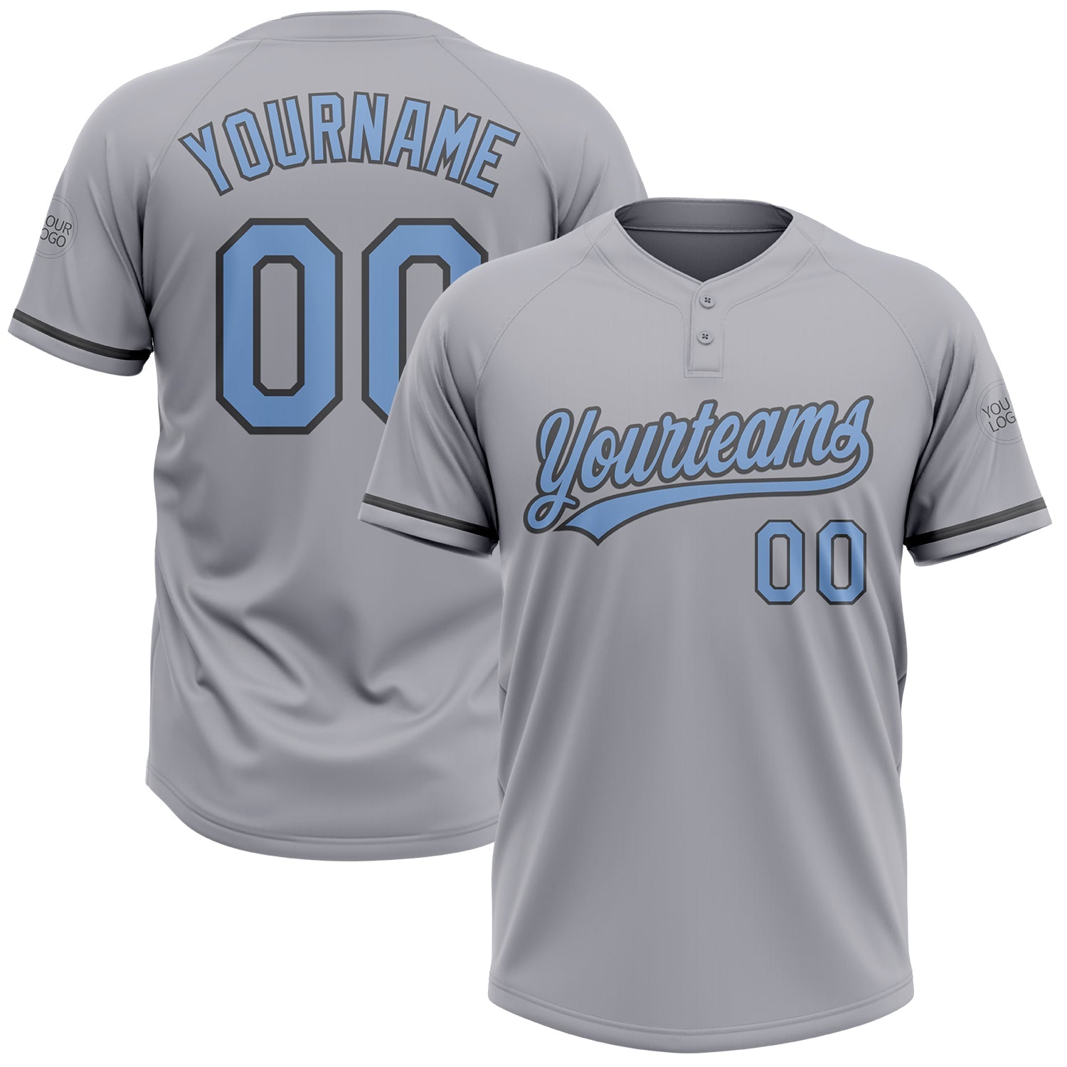 Custom Gray Light Blue-Steel Gray Two-Button Unisex Softball Jersey - Main View