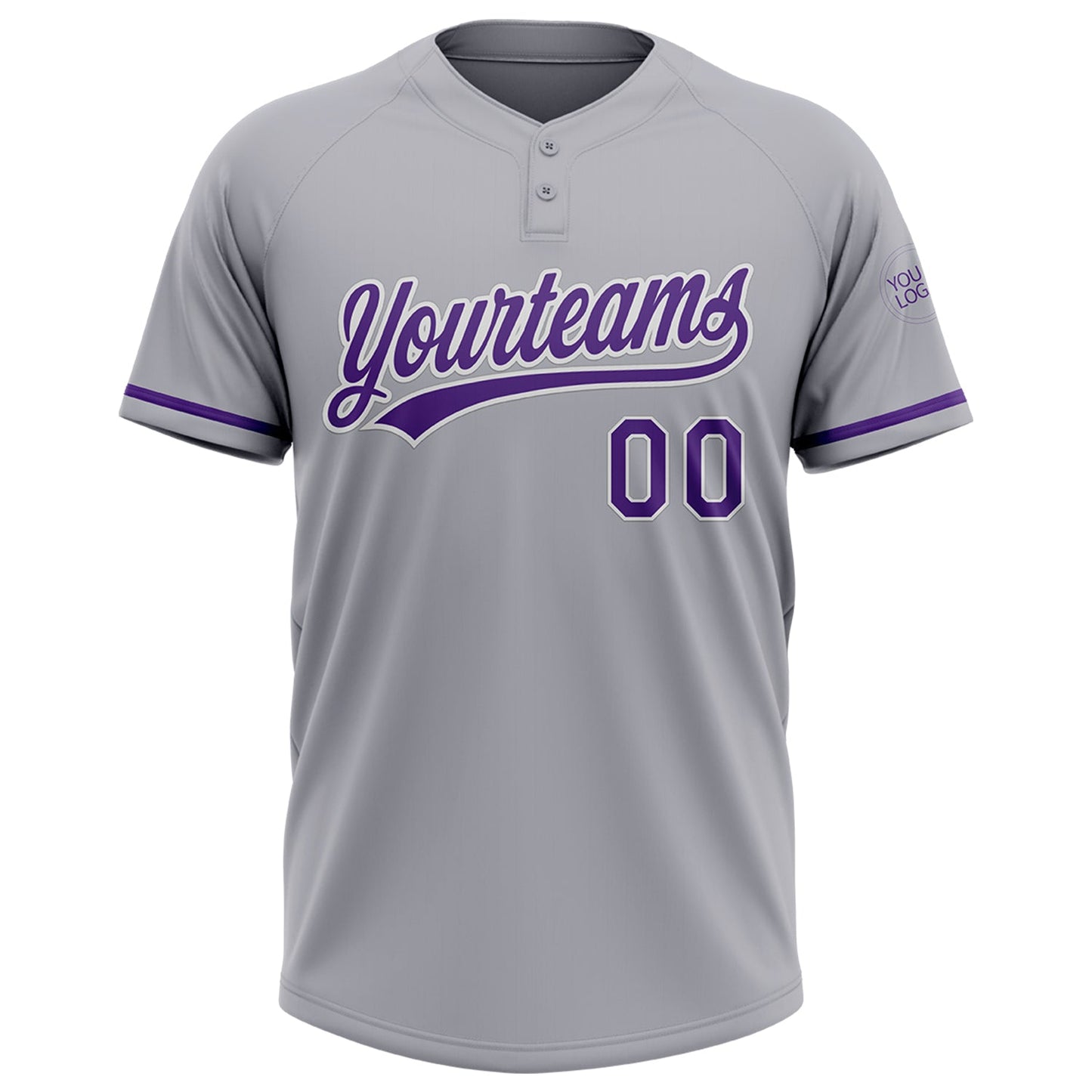 Custom Gray Purple-White Two-Button Unisex Softball Jersey view 2