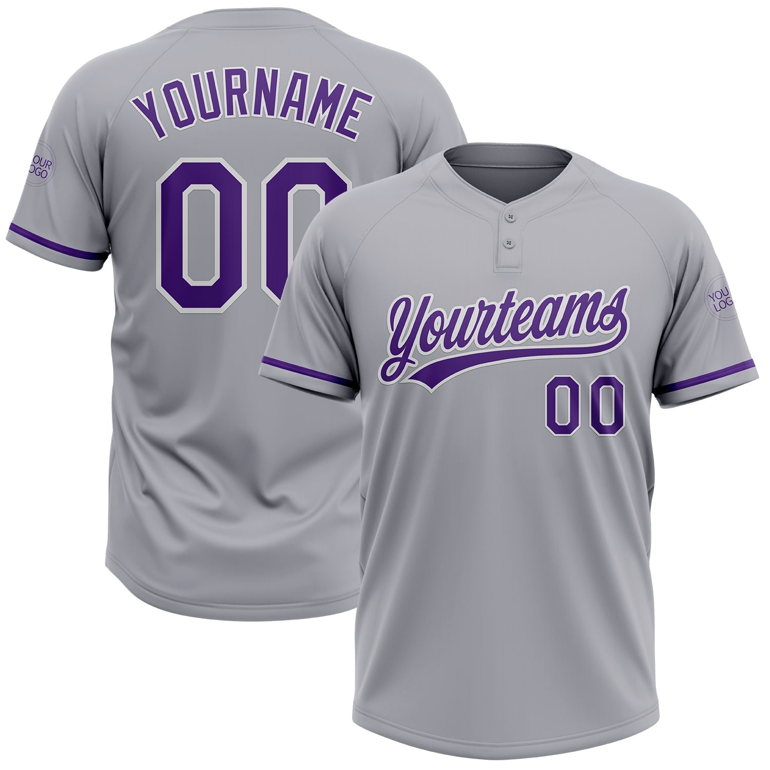 Custom Gray Purple-White Two-Button Unisex Softball Jersey - Main View