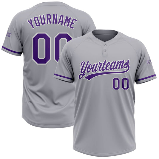Custom Gray Purple-White Two-Button Unisex Softball Jersey - Main View