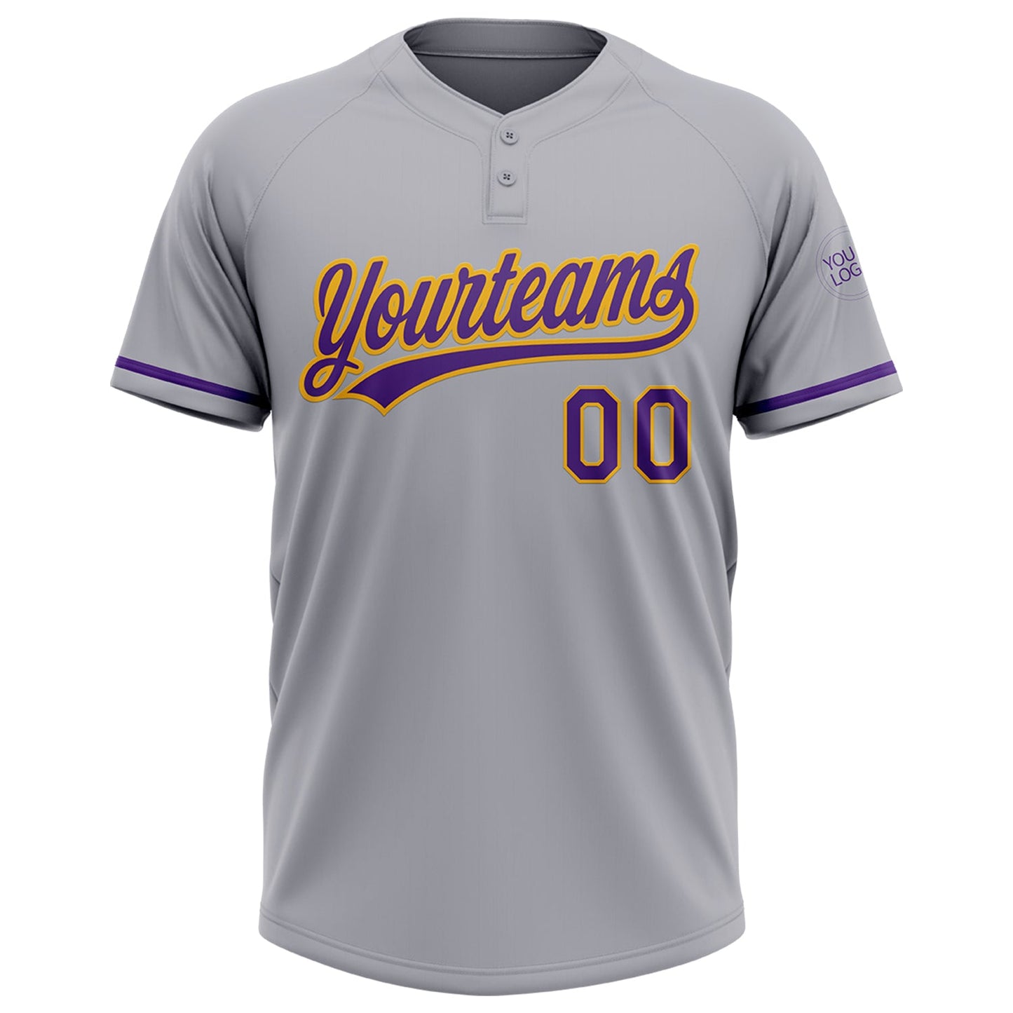 Custom Gray Purple-Gold Two-Button Unisex Softball Jersey view 2