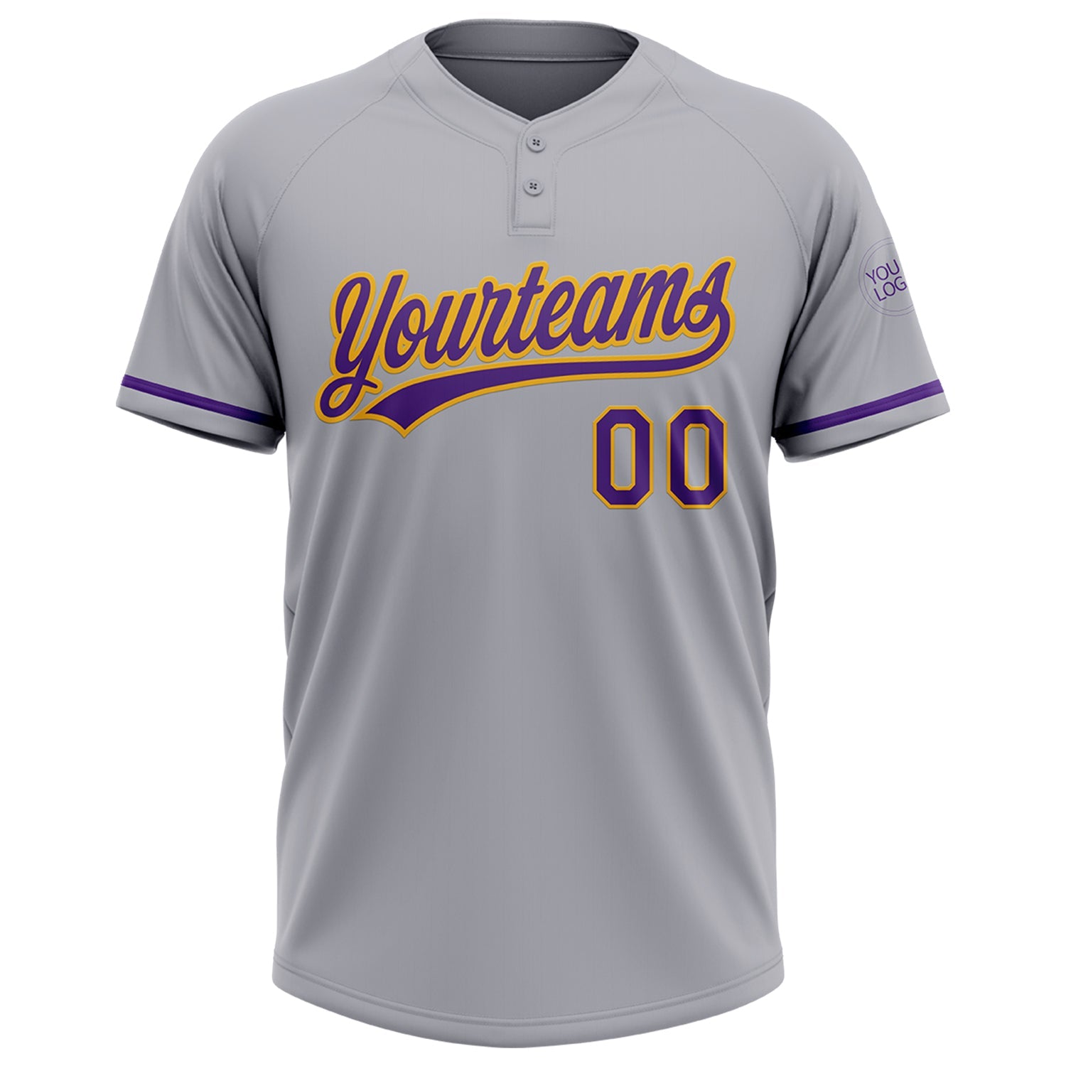 Custom Gray Purple-Gold Two-Button Unisex Softball Jersey view 2