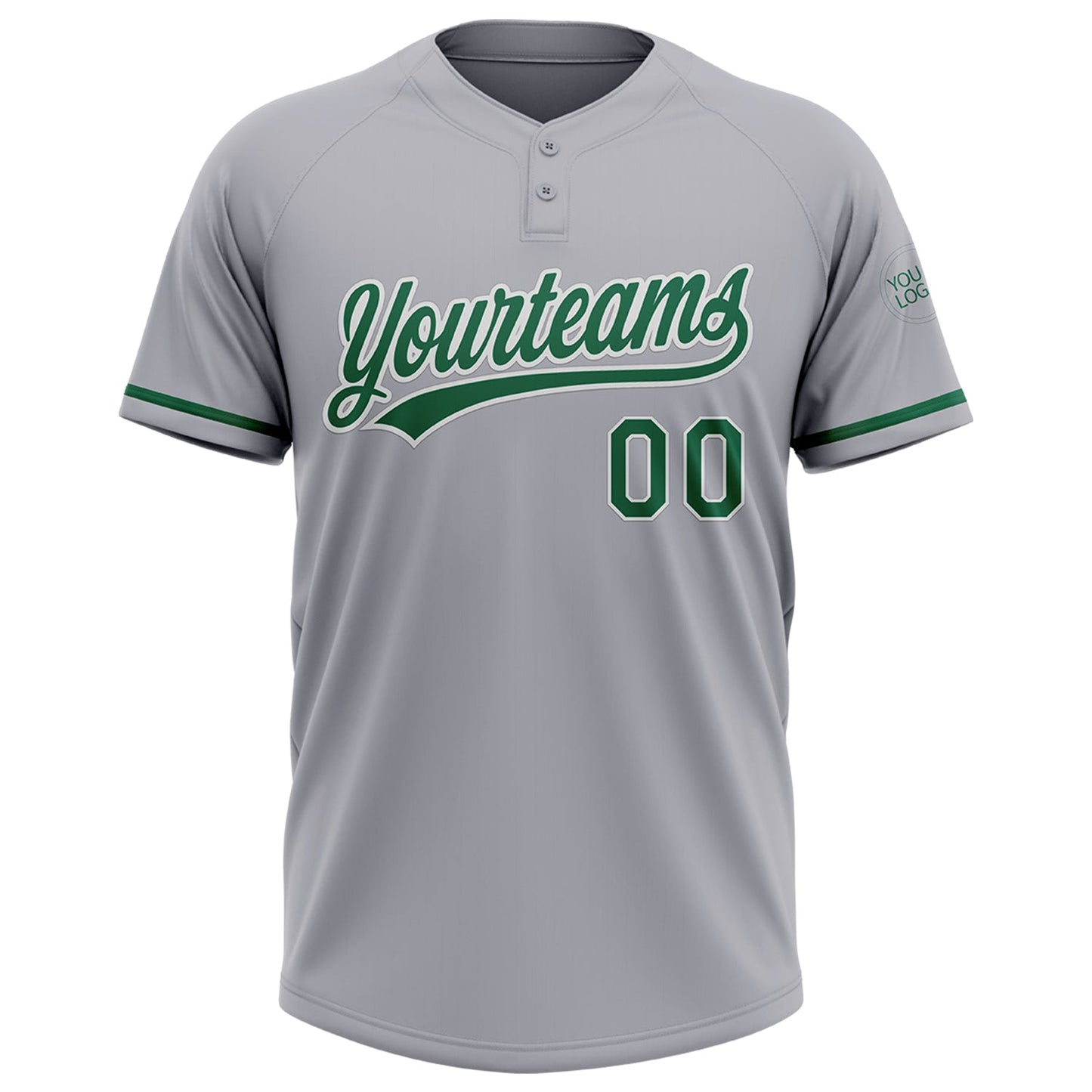 Custom Gray Kelly Green-White Two-Button Unisex Softball Jersey view 2