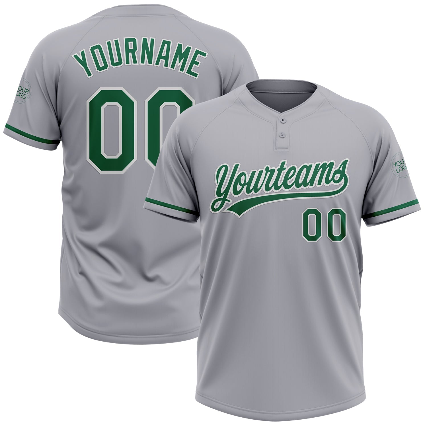 Custom Gray Kelly Green-White Two-Button Unisex Softball Jersey - Main View
