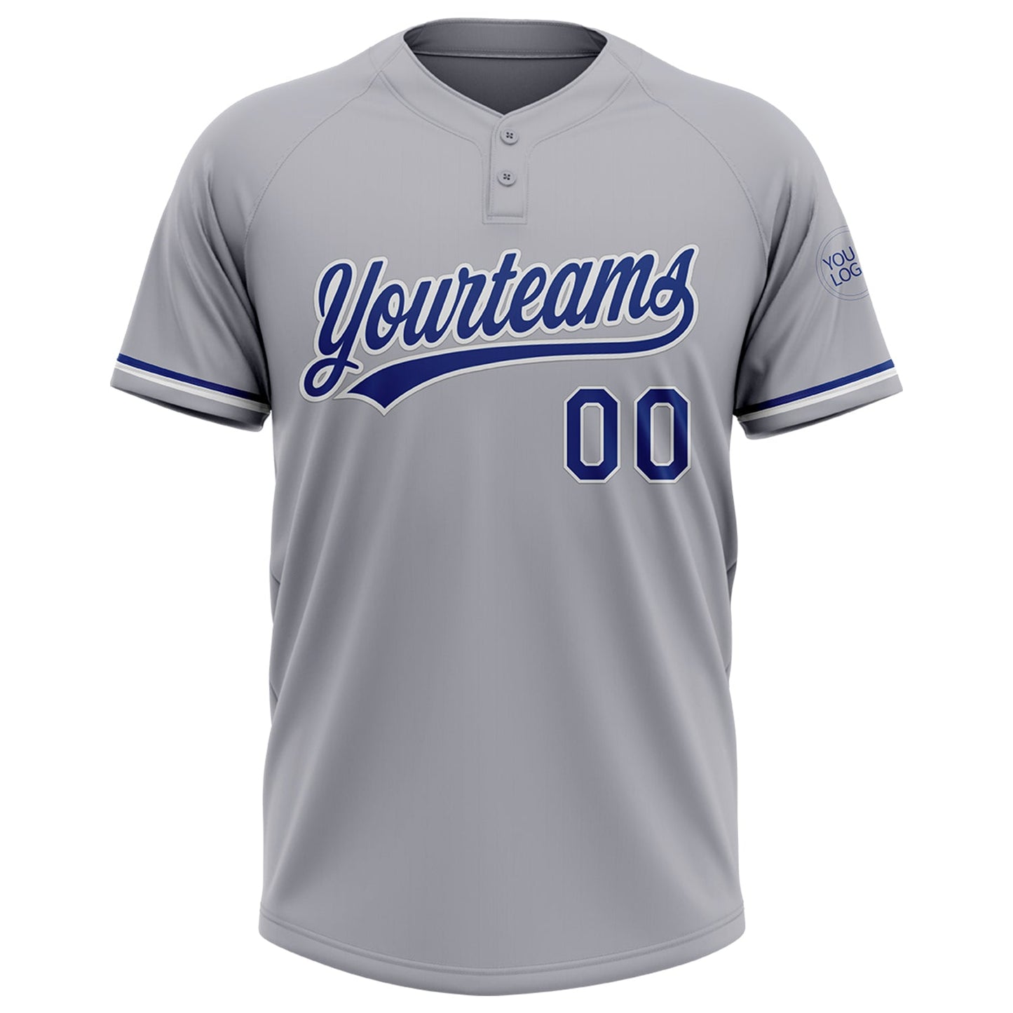 Custom Gray Royal-White Two-Button Unisex Softball Jersey view 2