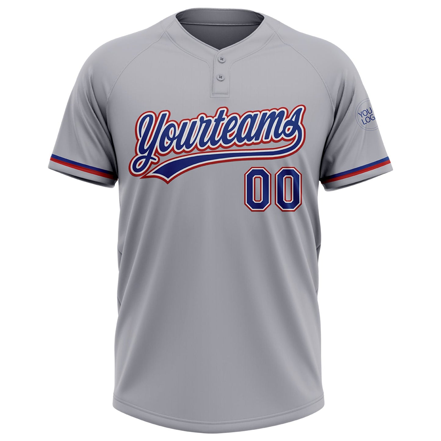 Custom Gray Royal-Red Two-Button Unisex Softball Jersey view 2