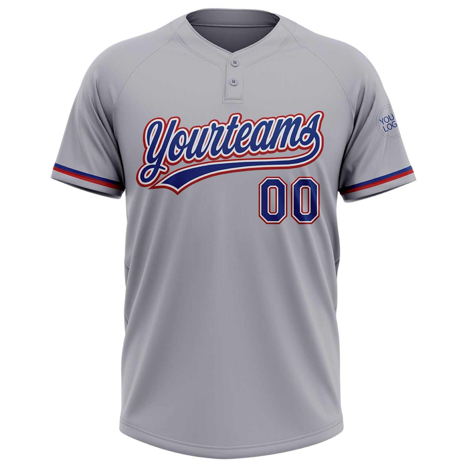 Custom Gray Royal-Red Two-Button Unisex Softball Jersey view 2