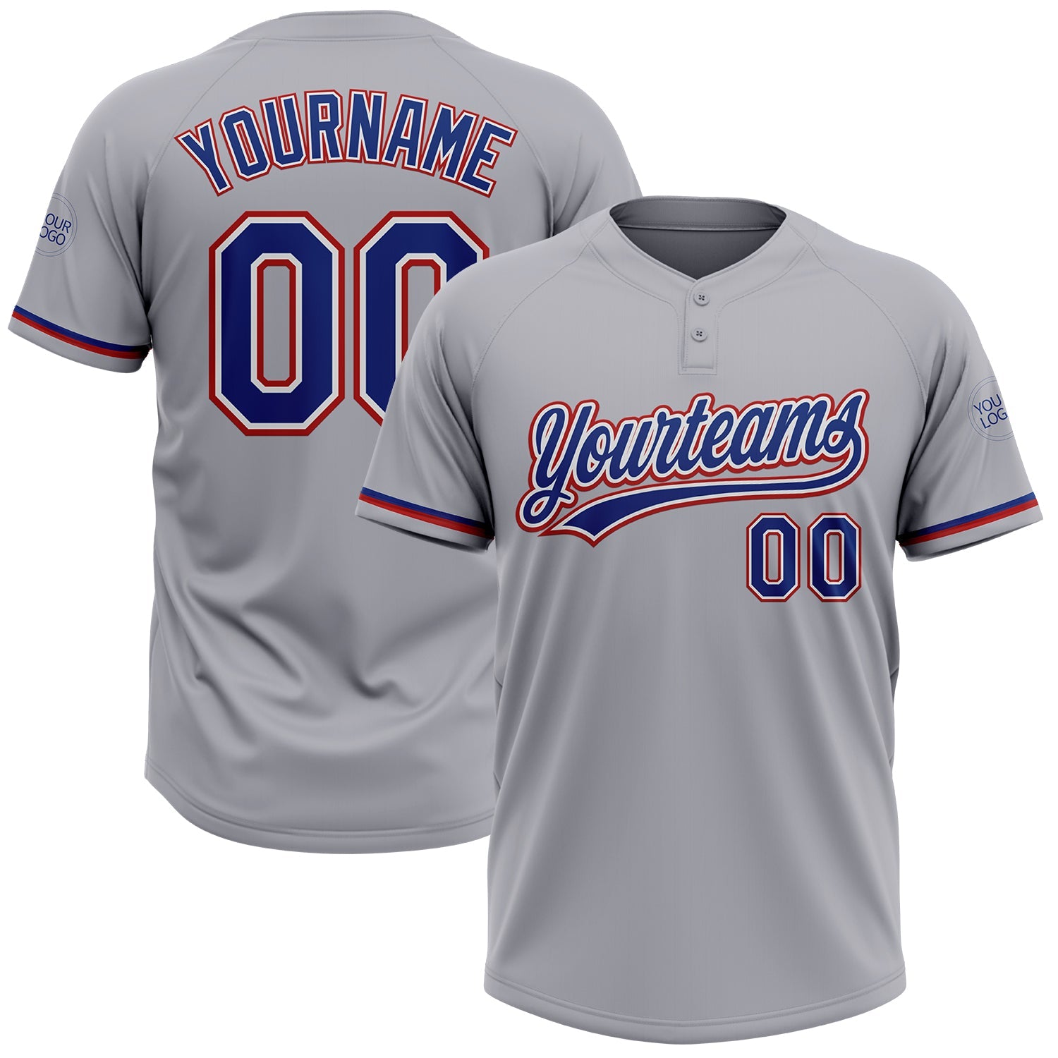 Custom Gray Royal-Red Two-Button Unisex Softball Jersey - Main View