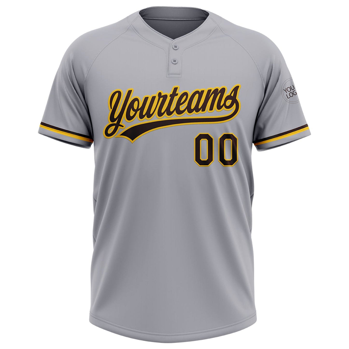 Custom Gray Brown-Yellow Two-Button Unisex Softball Jersey view 2