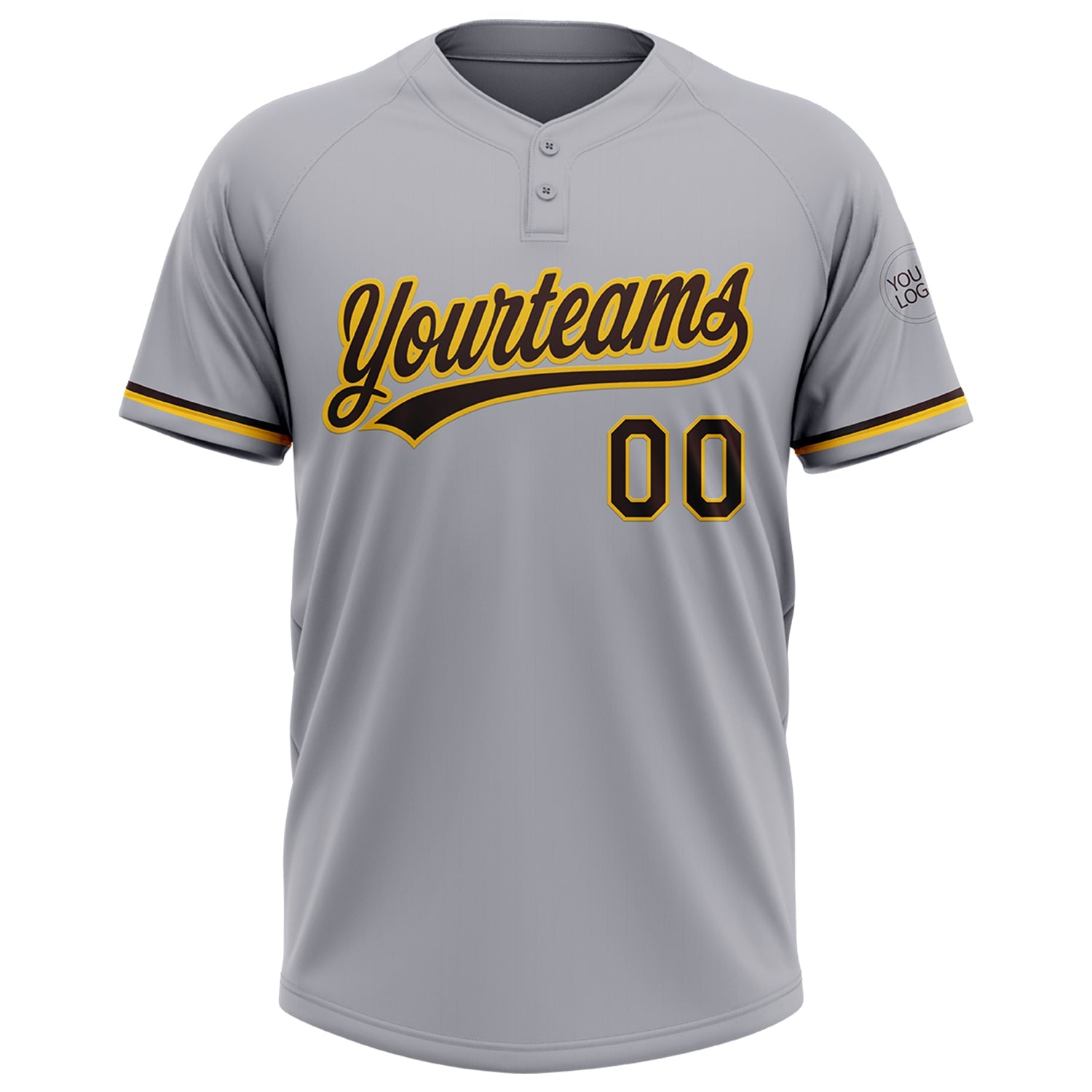 Custom Gray Brown-Yellow Two-Button Unisex Softball Jersey view 2