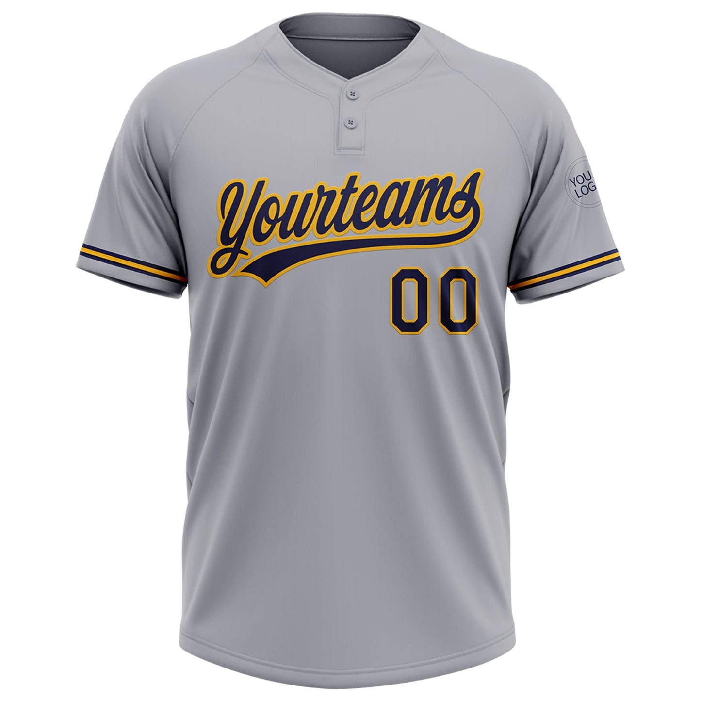 Custom Gray Navy-Gold Two-Button Unisex Softball Jersey view 2