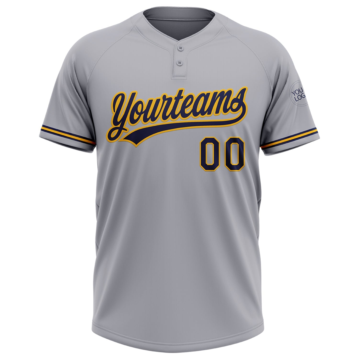 Custom Gray Navy-Gold Two-Button Unisex Softball Jersey view 2