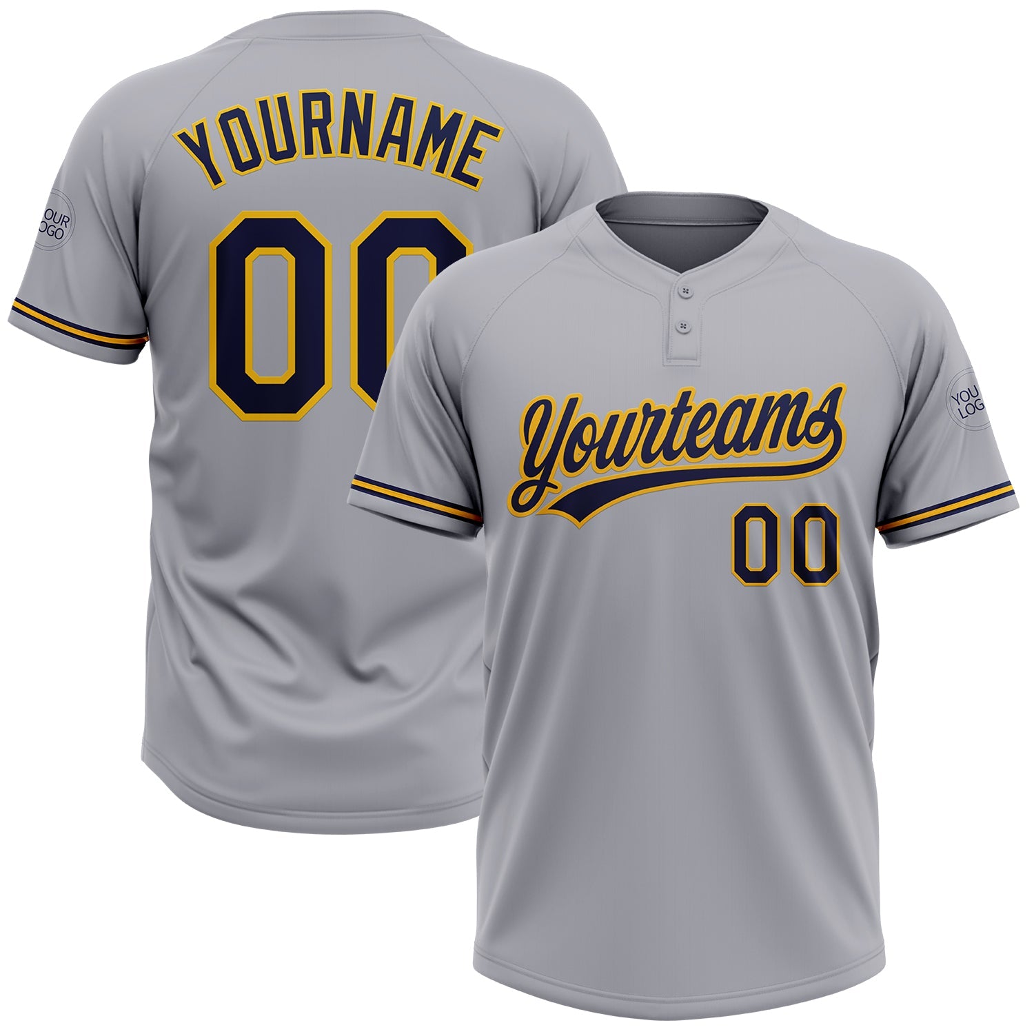 Custom Gray Navy-Gold Two-Button Unisex Softball Jersey - Main View