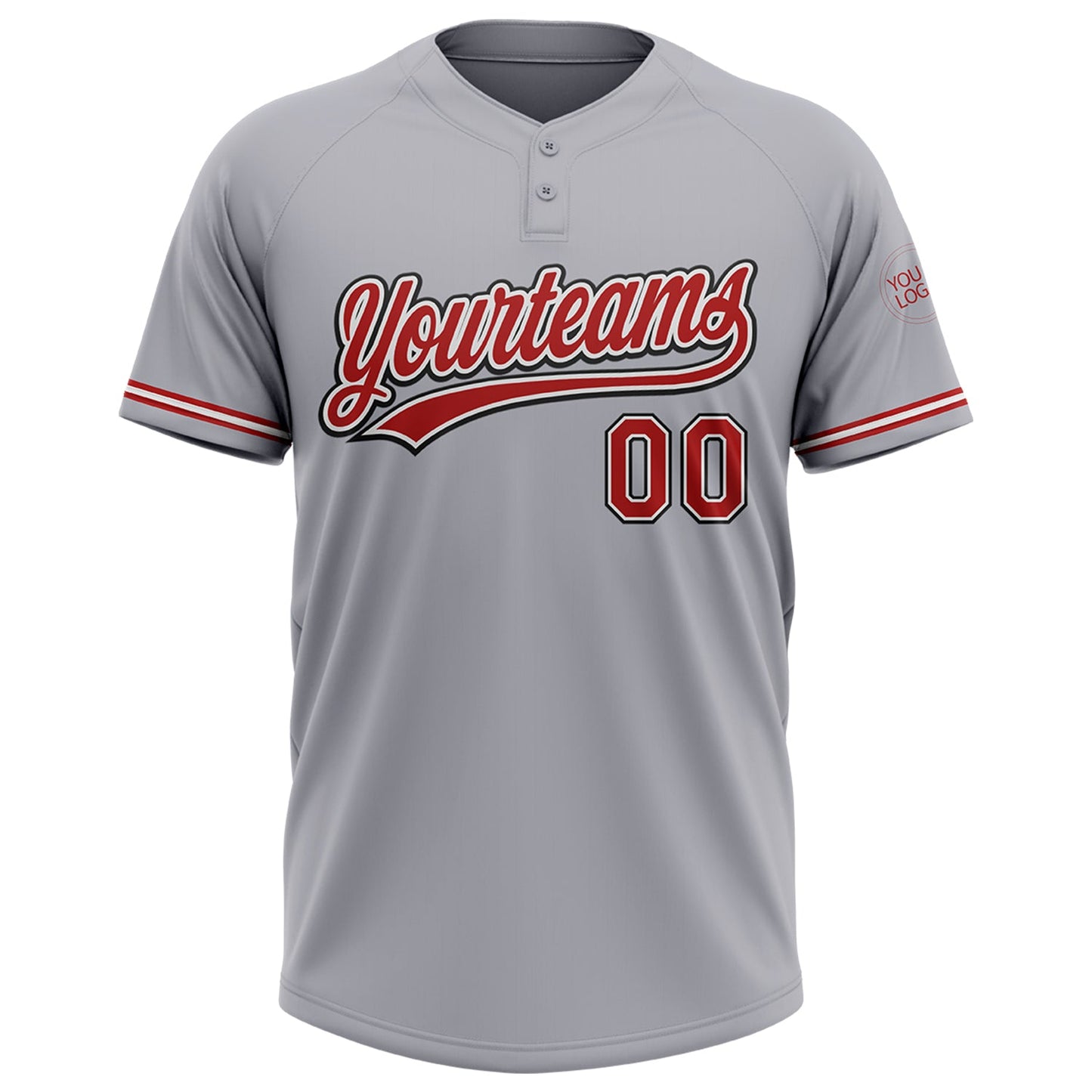 Custom Gray Red-Black Two-Button Unisex Softball Jersey view 2