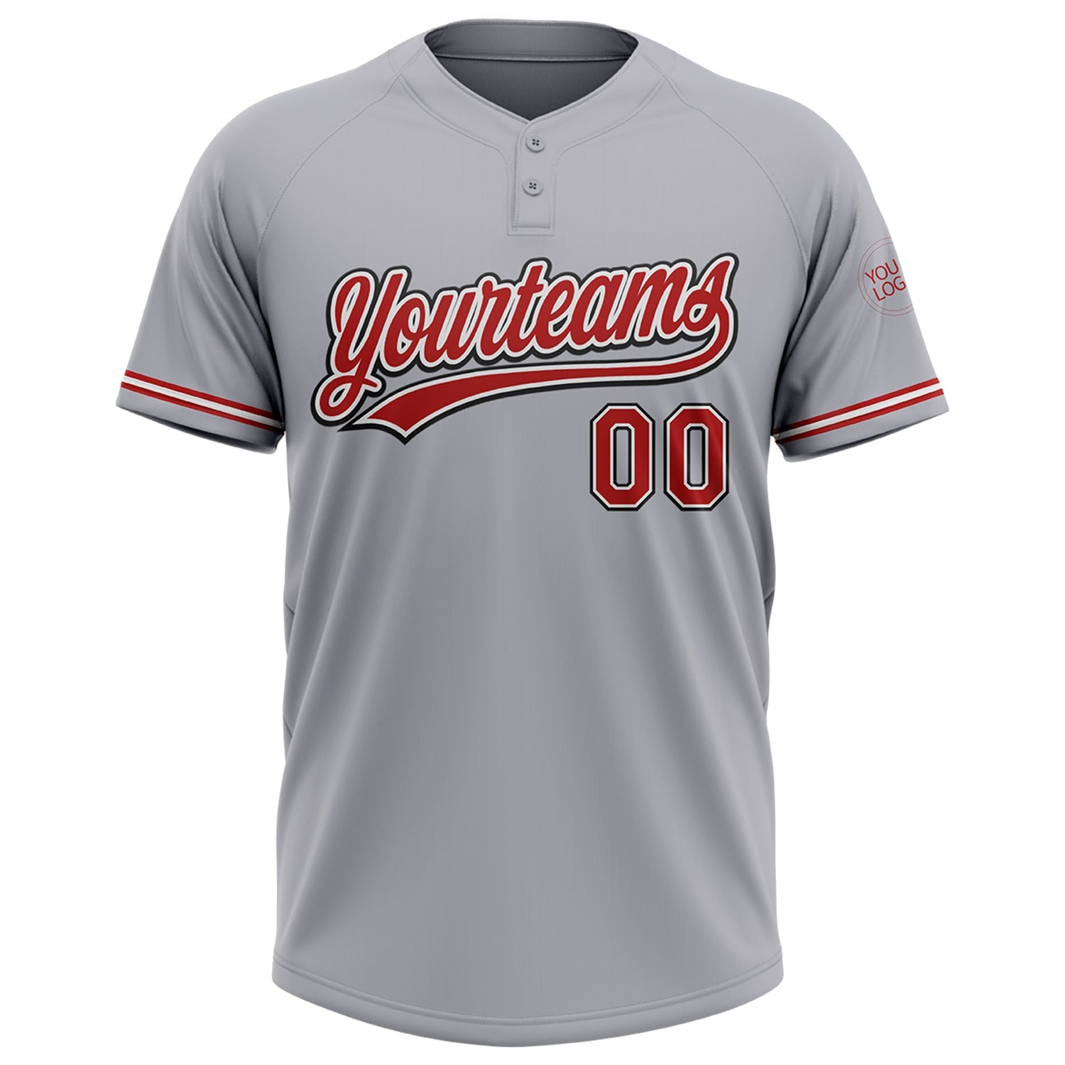 Custom Gray Red-Black Two-Button Unisex Softball Jersey view 2