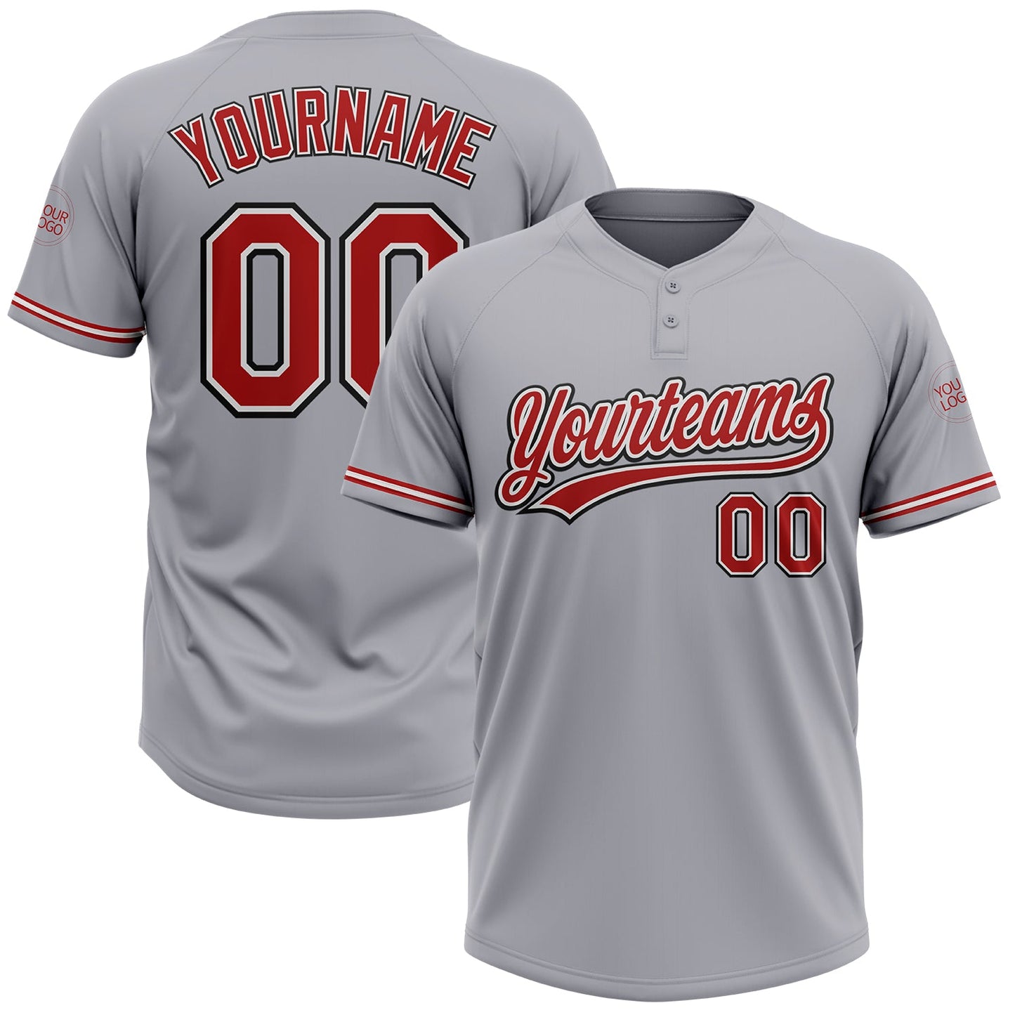 Custom Gray Red-Black Two-Button Unisex Softball Jersey - Main View