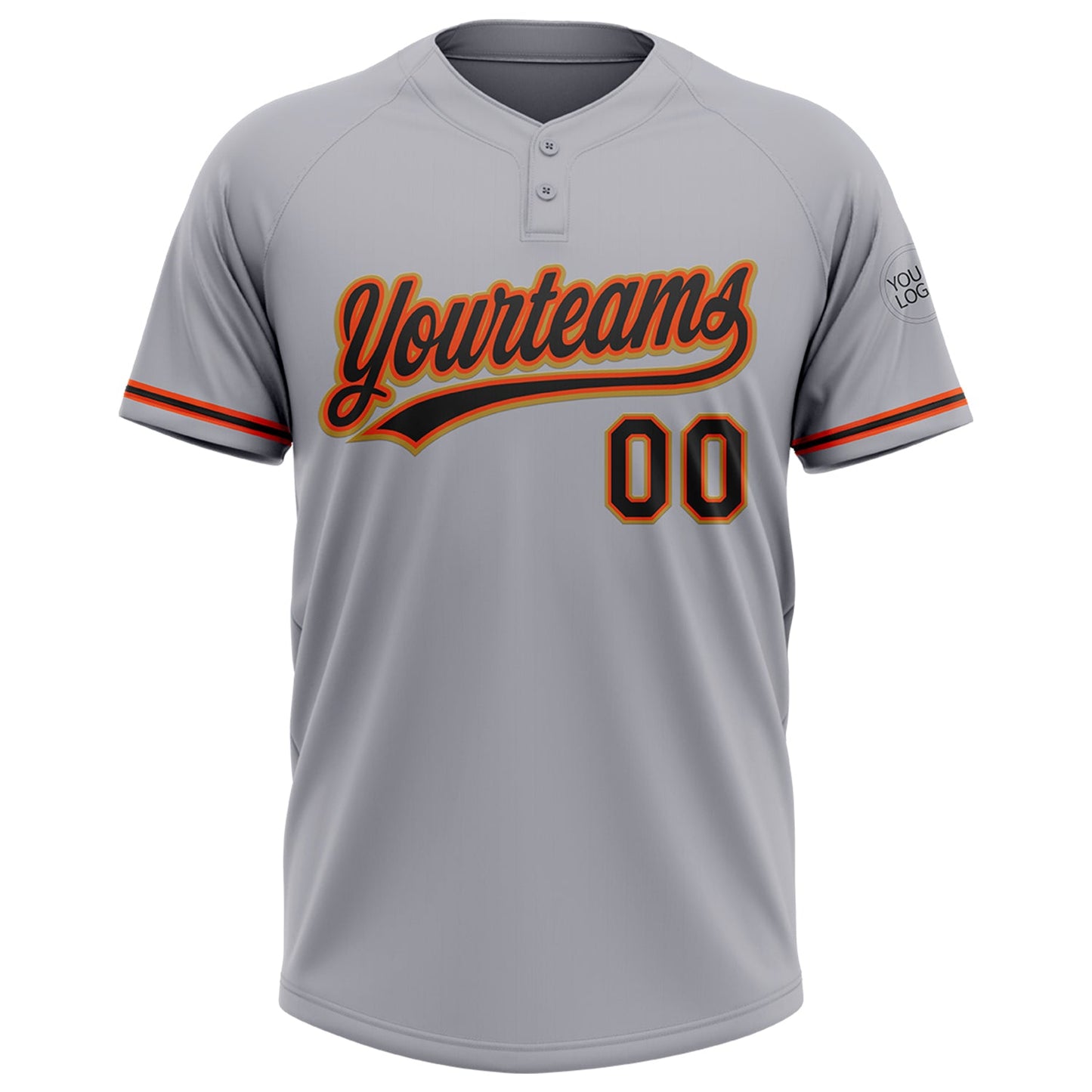 Custom Gray Black Orange-Old Gold Two-Button Unisex Softball Jersey view 2