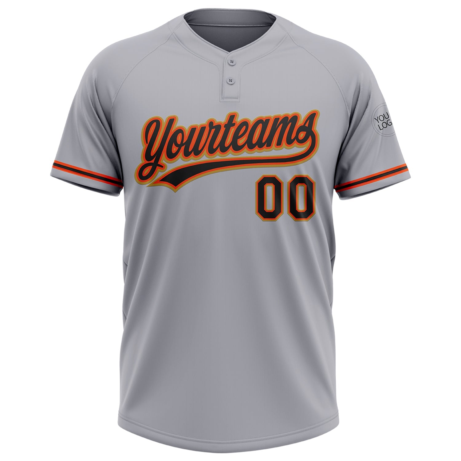 Custom Gray Black Orange-Old Gold Two-Button Unisex Softball Jersey view 2