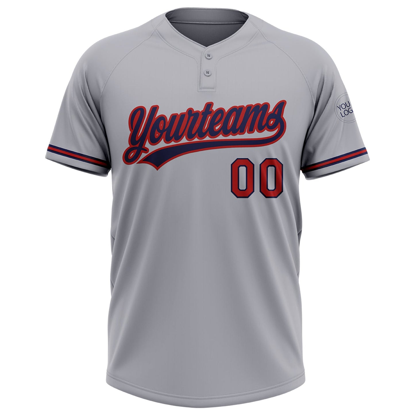 Custom Gray Red-Navy Two-Button Unisex Softball Jersey view 2