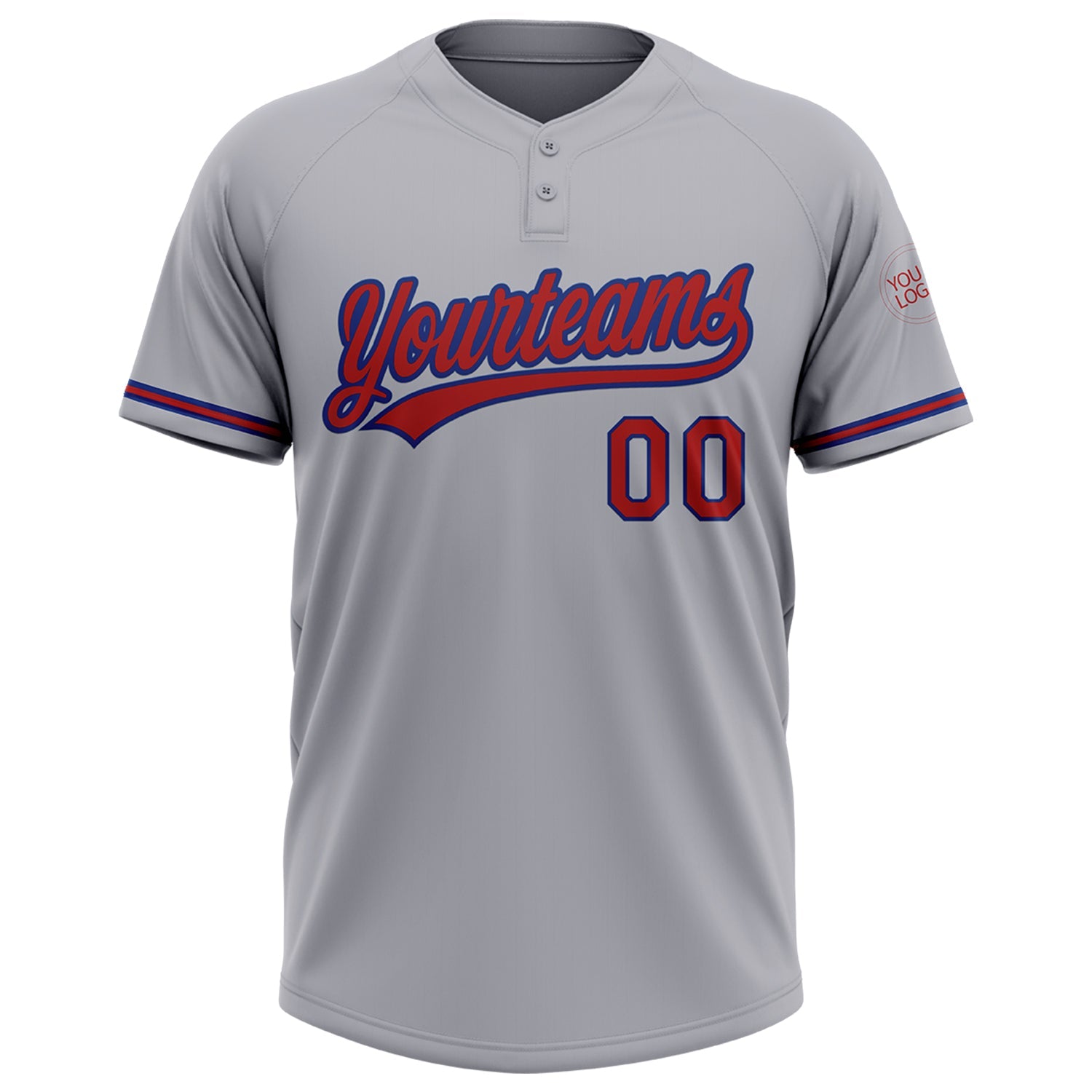 Custom Gray Red-Royal Two-Button Unisex Softball Jersey view 2