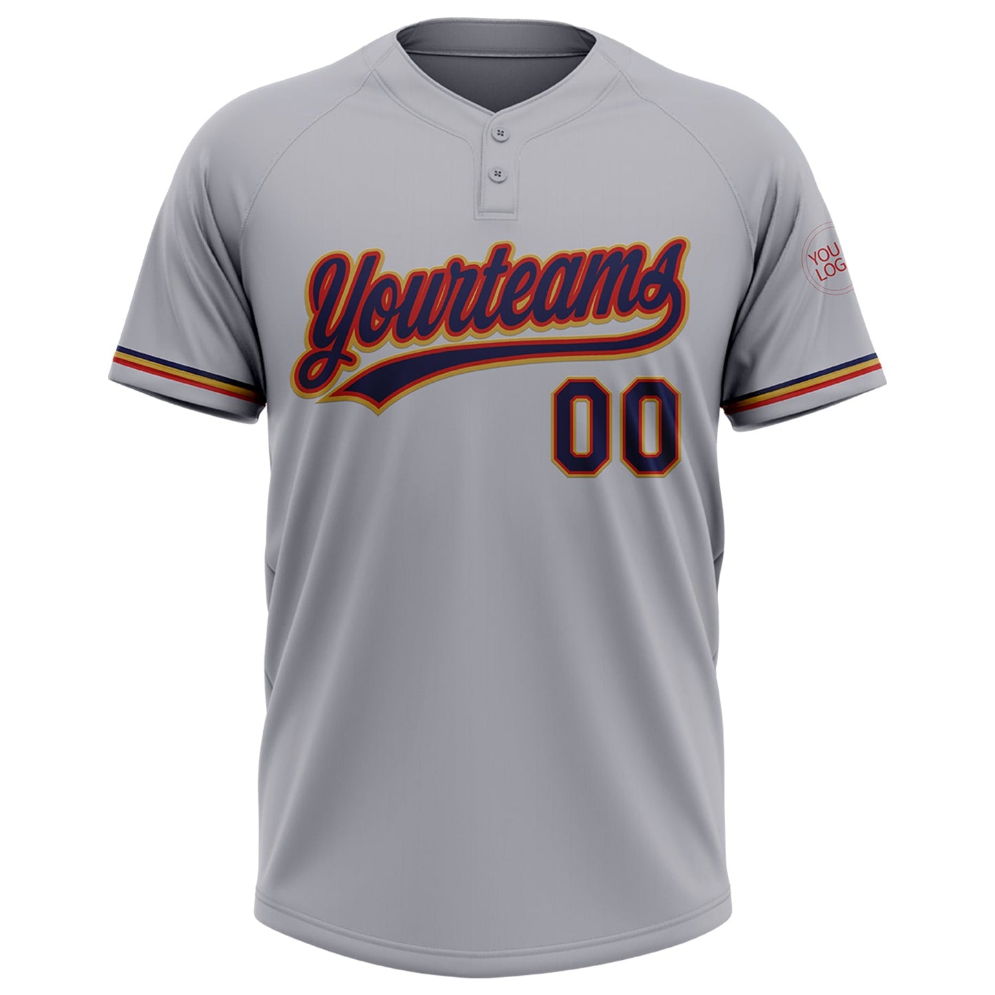 Custom Gray Navy Red-Old Gold Two-Button Unisex Softball Jersey view 2