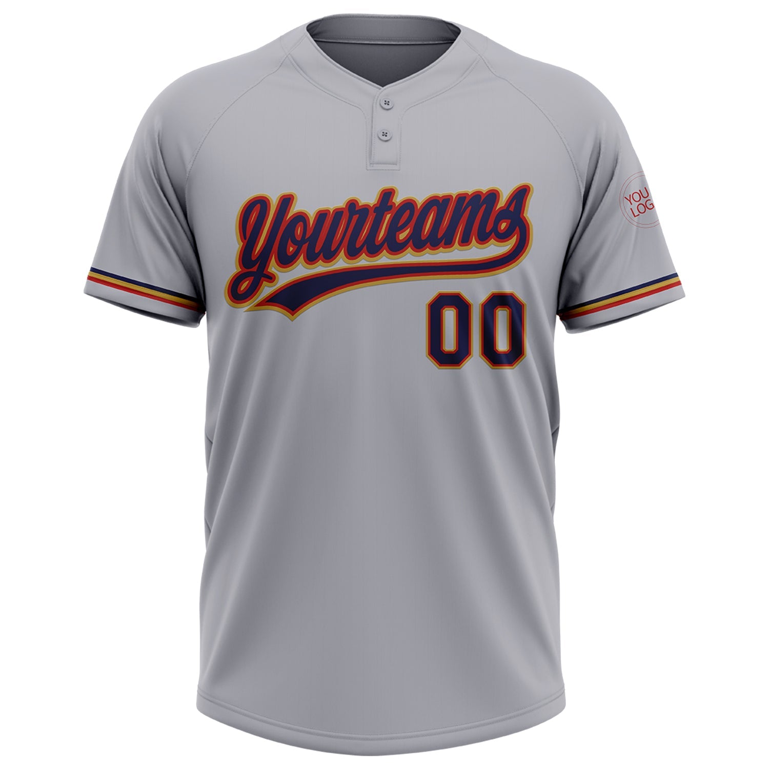 Custom Gray Navy Red-Old Gold Two-Button Unisex Softball Jersey view 2