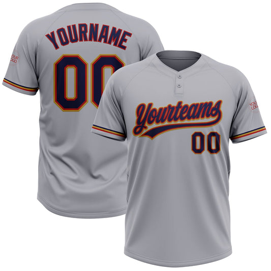 Custom Gray Navy Red-Old Gold Two-Button Unisex Softball Jersey - Main View