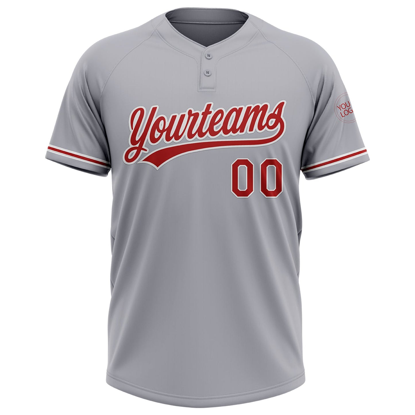 Custom Gray Red-White Two-Button Unisex Softball Jersey view 2