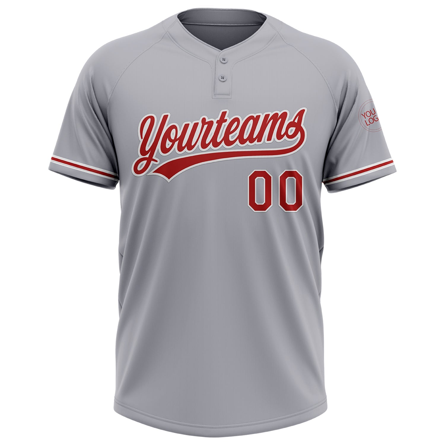 Custom Gray Red-White Two-Button Unisex Softball Jersey view 2