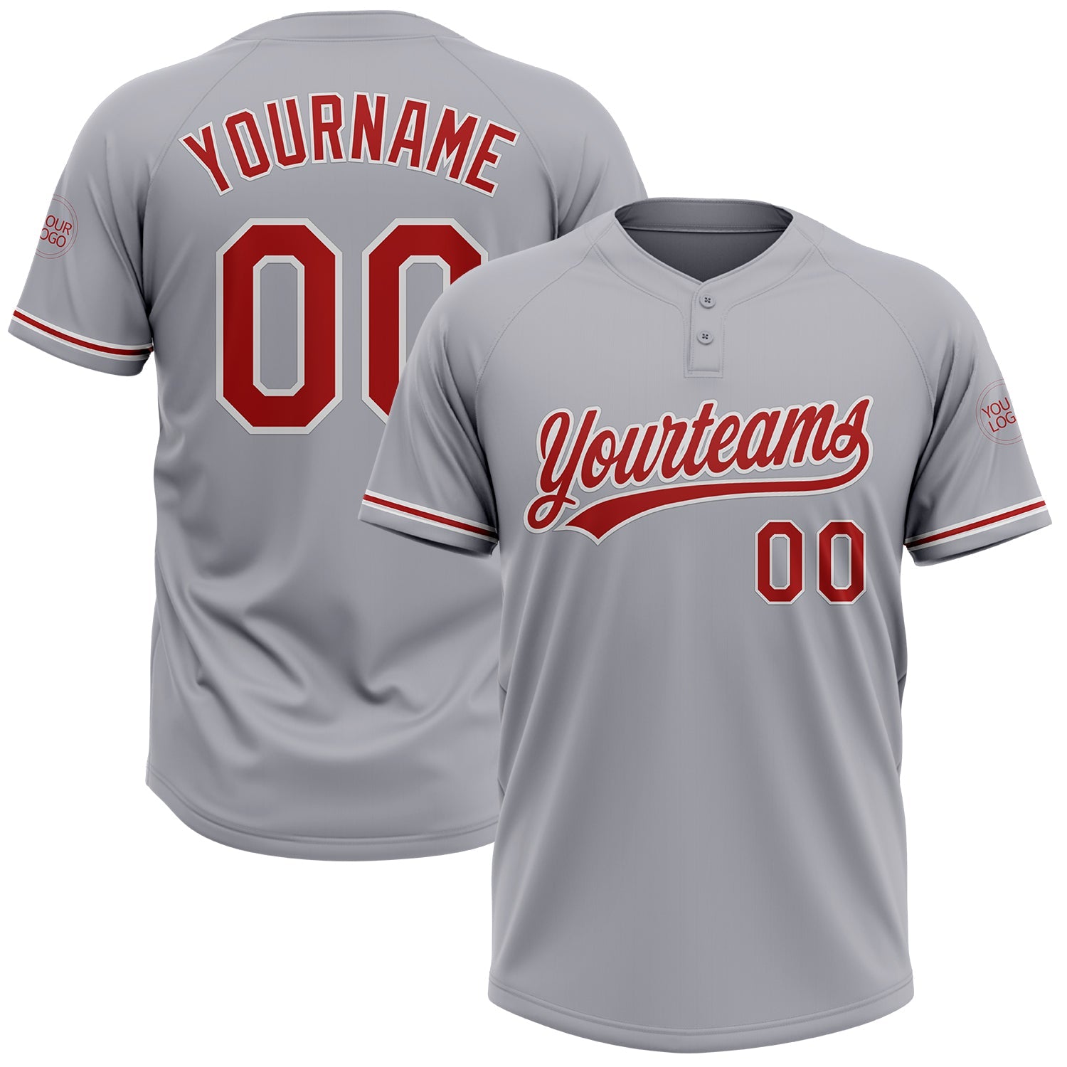 Custom Gray Red-White Two-Button Unisex Softball Jersey - Main View