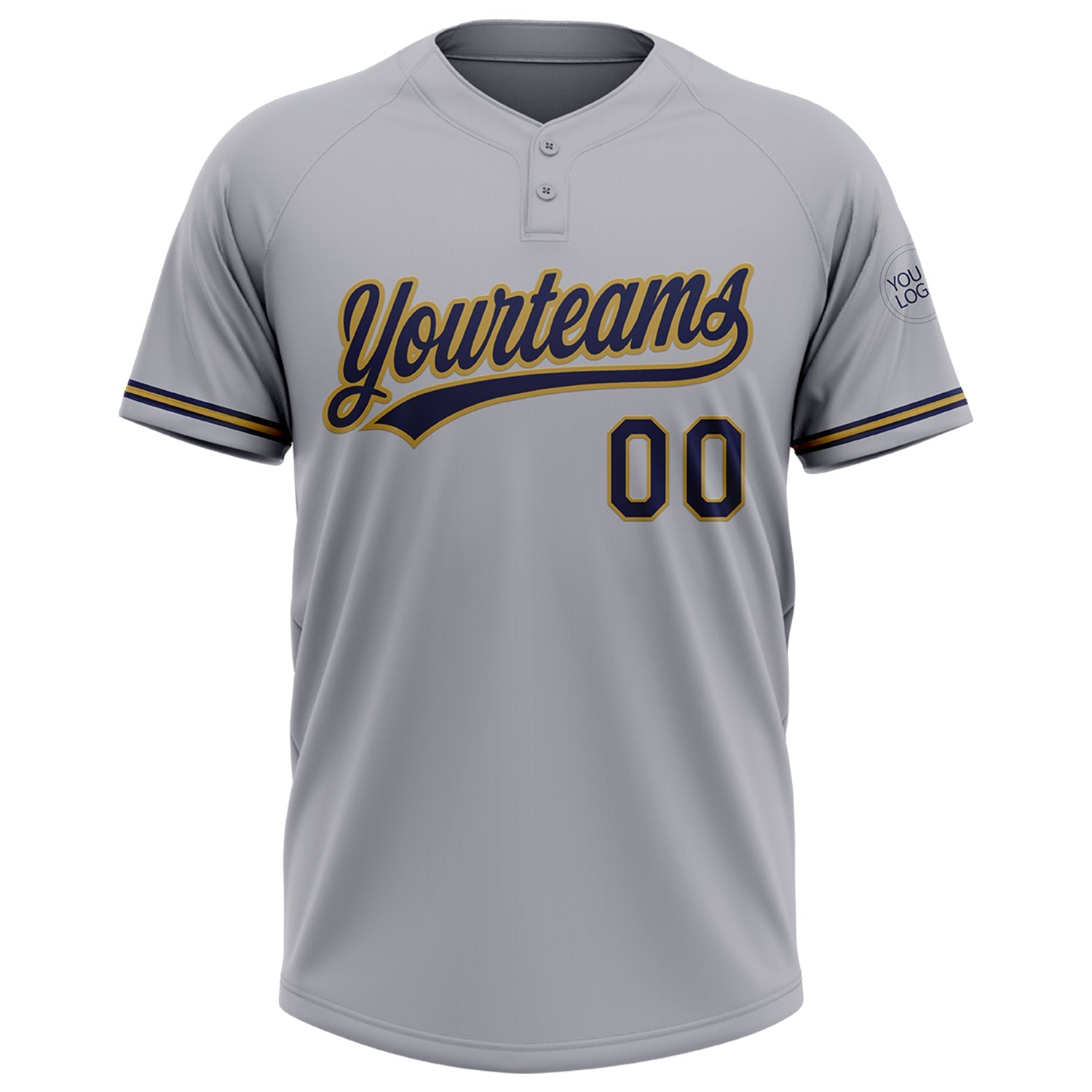 Custom Gray Navy-Old Gold Two-Button Unisex Softball Jersey view 2