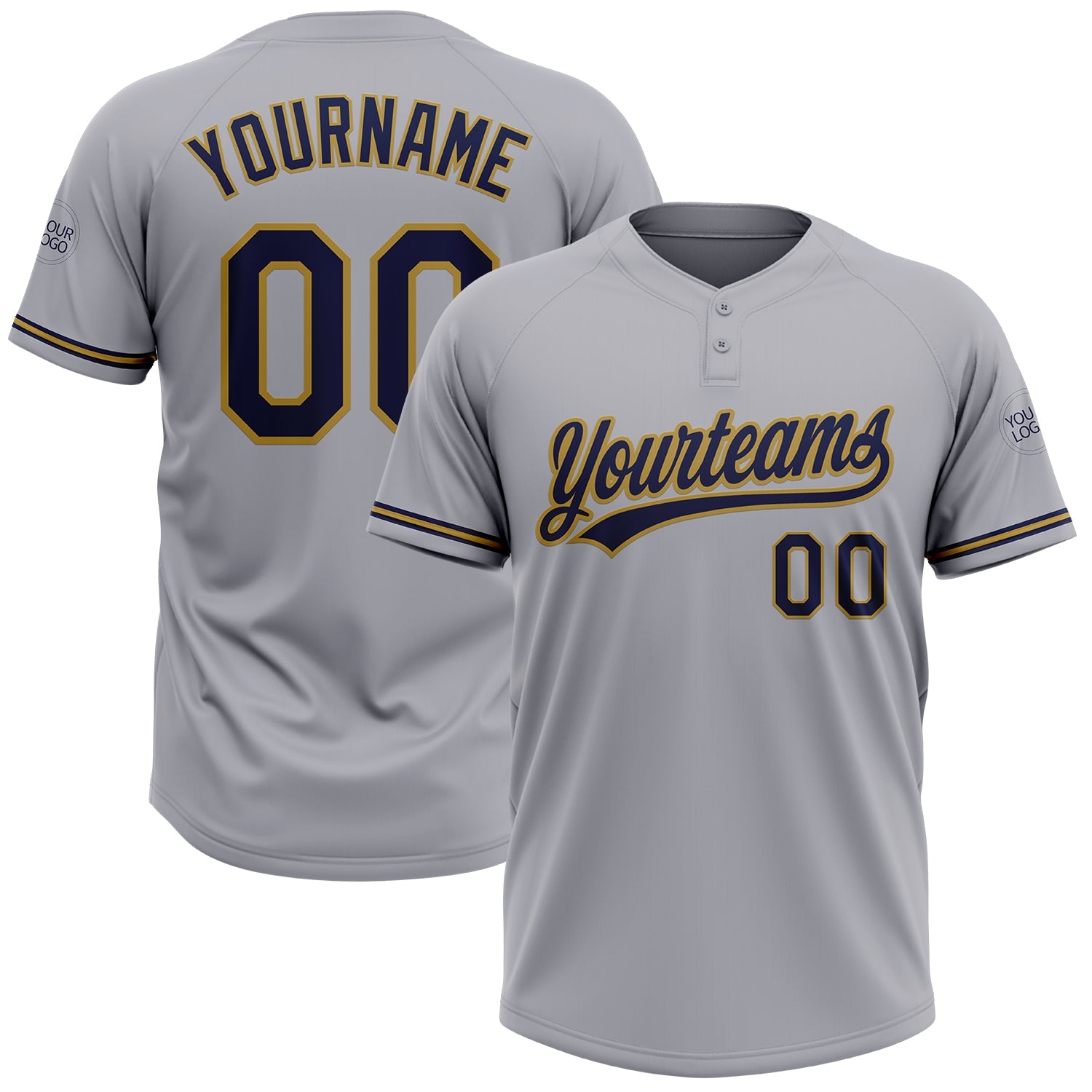 Custom Gray Navy-Old Gold Two-Button Unisex Softball Jersey - Main View