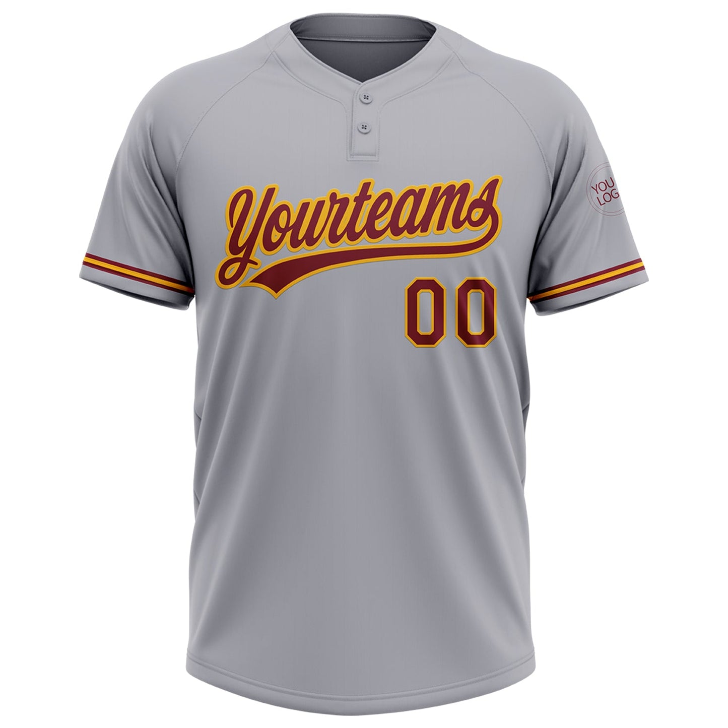 Custom Gray Crimson-Gold Two-Button Unisex Softball Jersey view 2