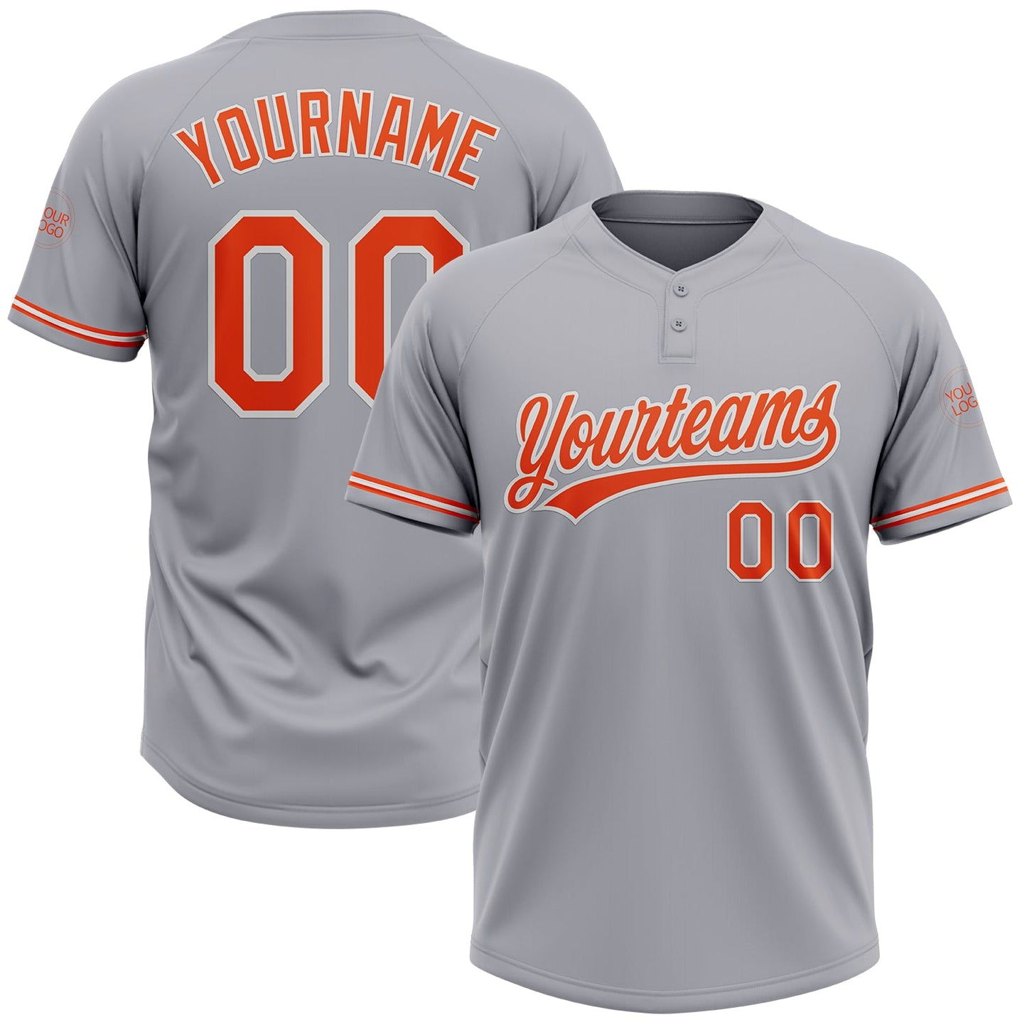 Custom Gray Orange-White Two-Button Unisex Softball Jersey - Main View