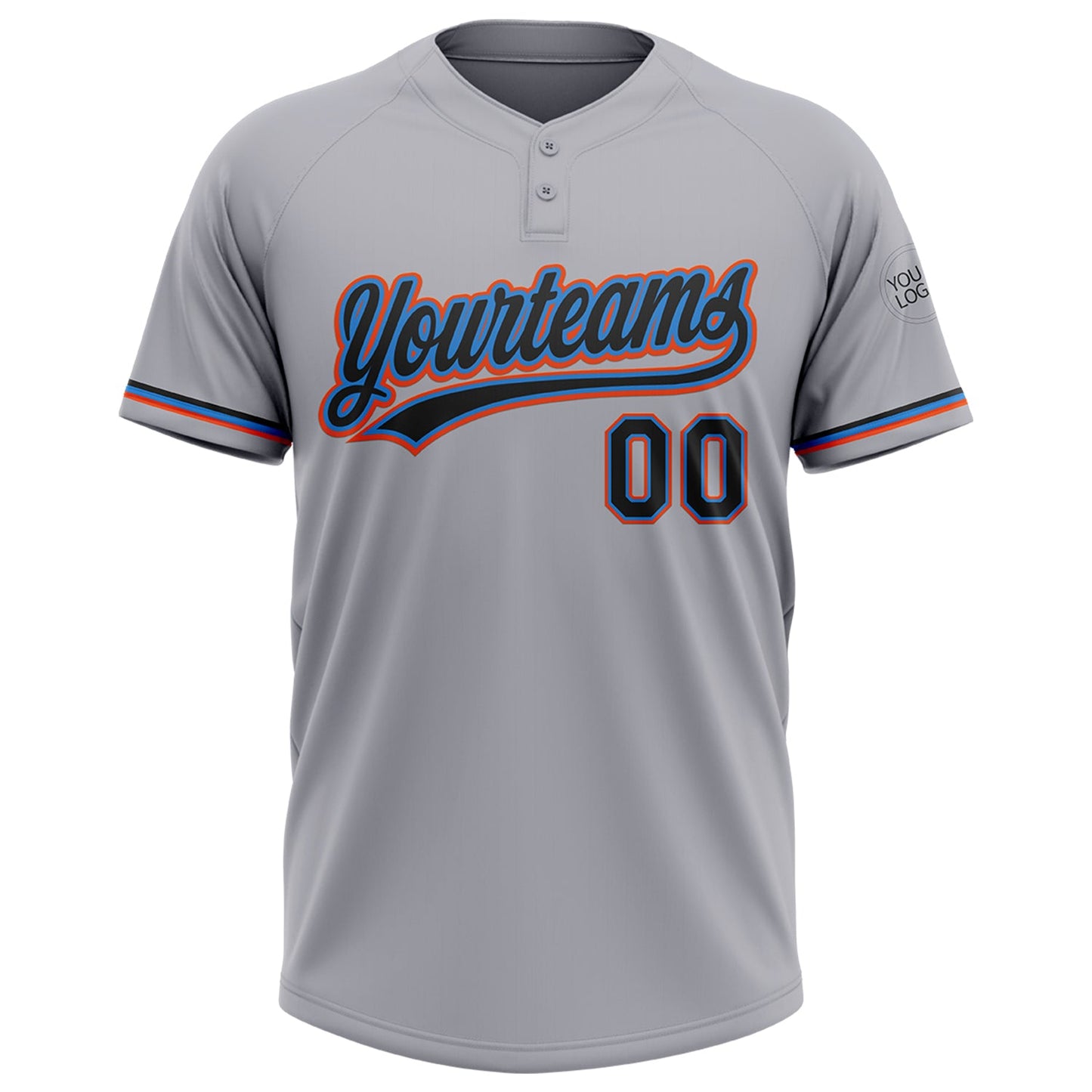 Custom Gray Black Electric Blue-Orange Two-Button Unisex Softball Jersey view 2