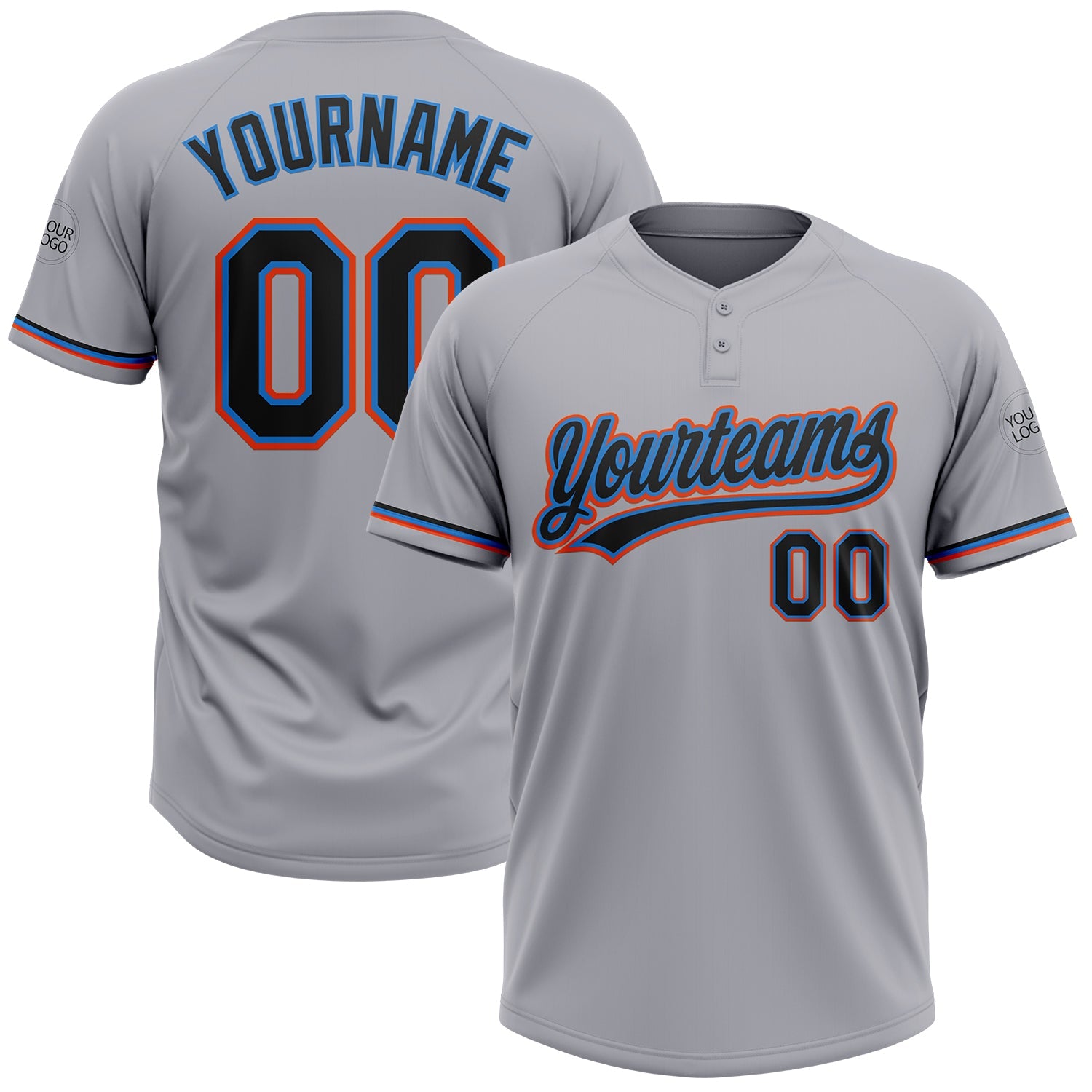 Custom Gray Black Electric Blue-Orange Two-Button Unisex Softball Jersey - Main View