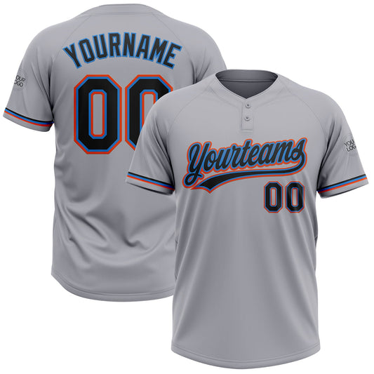 Custom Gray Black Electric Blue-Orange Two-Button Unisex Softball Jersey - Main View