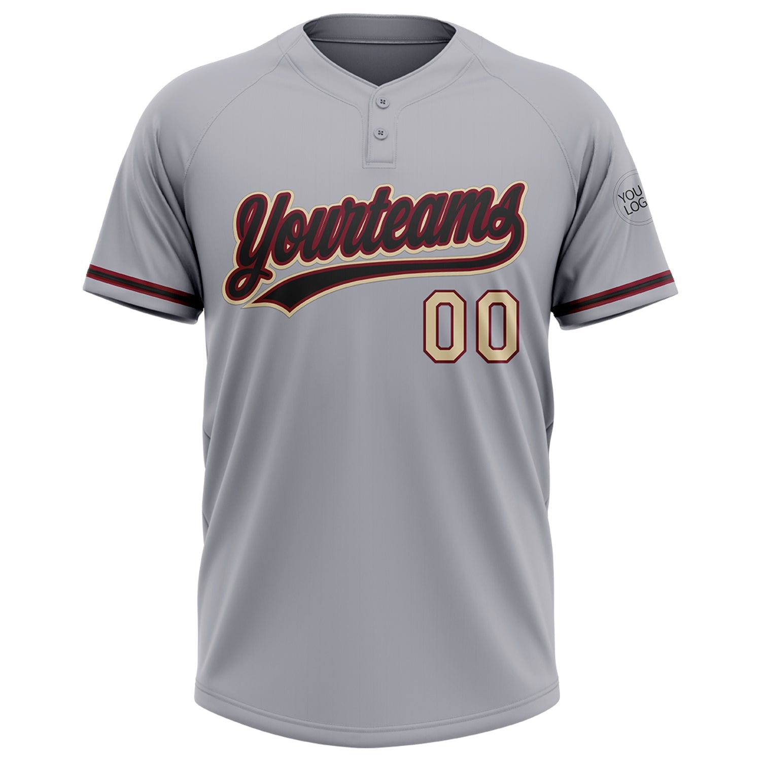 Custom Gray Black Crimson-Cream Two-Button Unisex Softball Jersey view 2