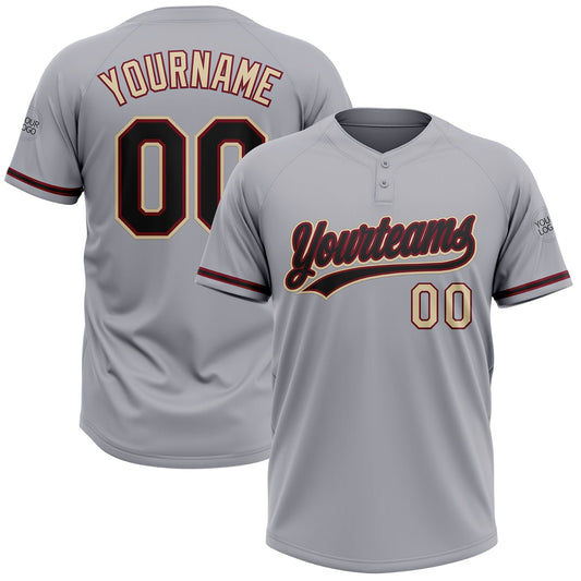 Custom Gray Black Crimson-Cream Two-Button Unisex Softball Jersey - Main View