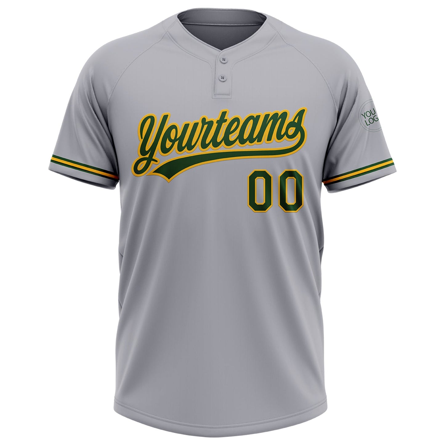 Custom Gray Green-Gold Two-Button Unisex Softball Jersey view 2