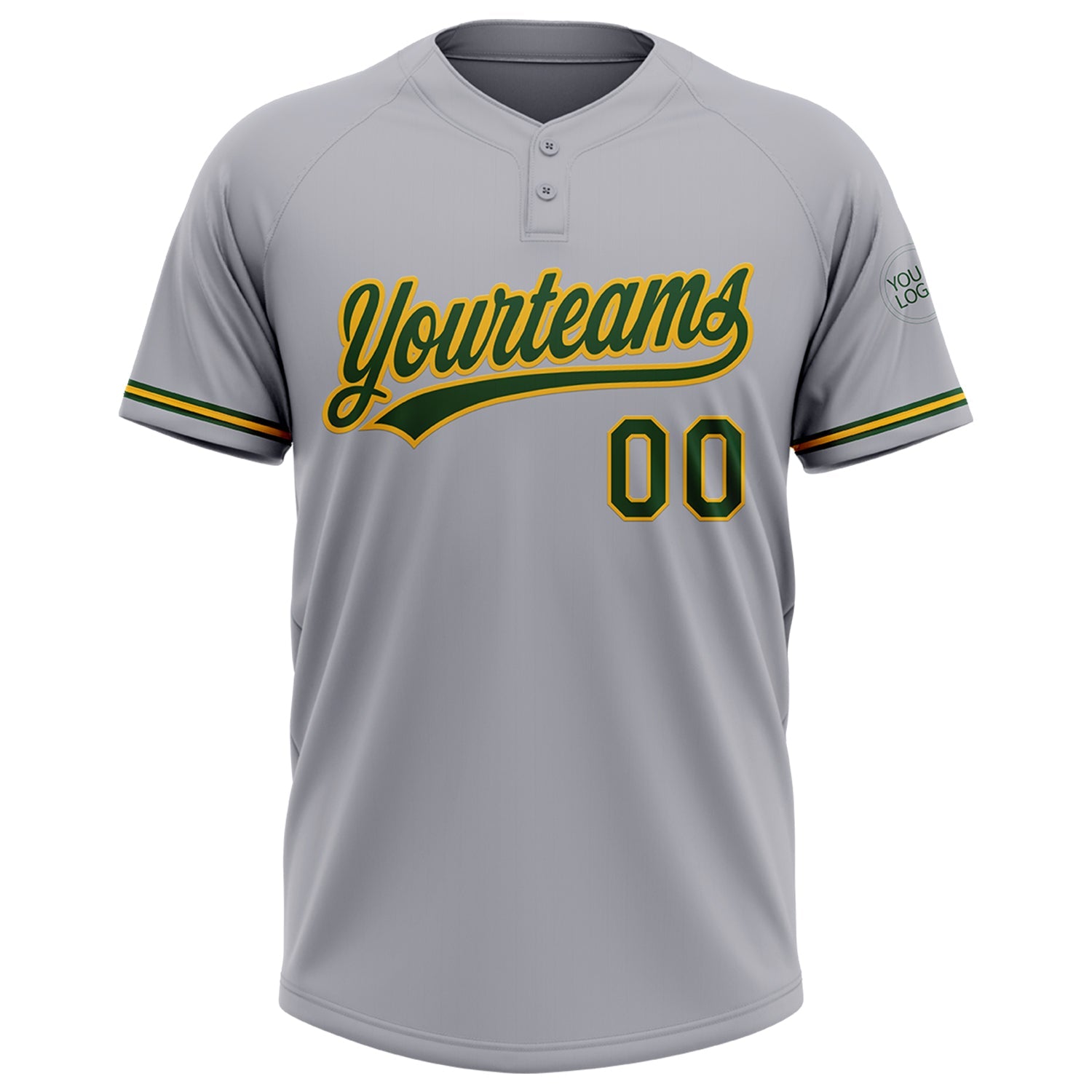 Custom Gray Green-Gold Two-Button Unisex Softball Jersey view 2