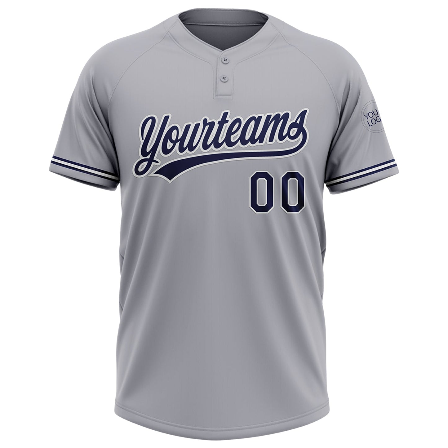 Custom Gray Navy-White Two-Button Unisex Softball Jersey view 2