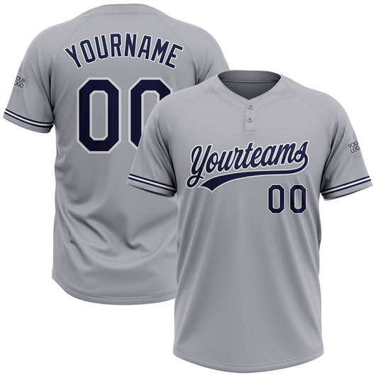 Custom Gray Navy-White Two-Button Unisex Softball Jersey - Main View