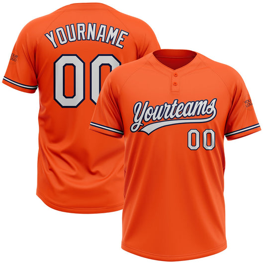 Custom Orange White-Navy Two-Button Unisex Softball Jersey - Main View