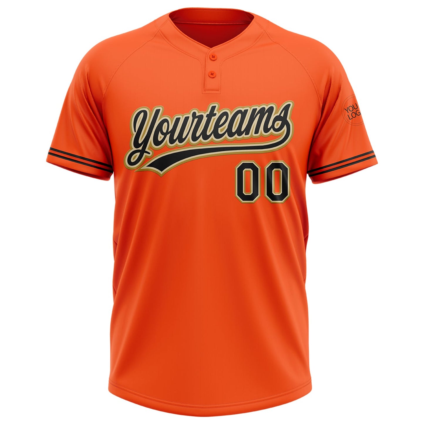 Custom Orange Black Cream-Old Gold Two-Button Unisex Softball Jersey view 2