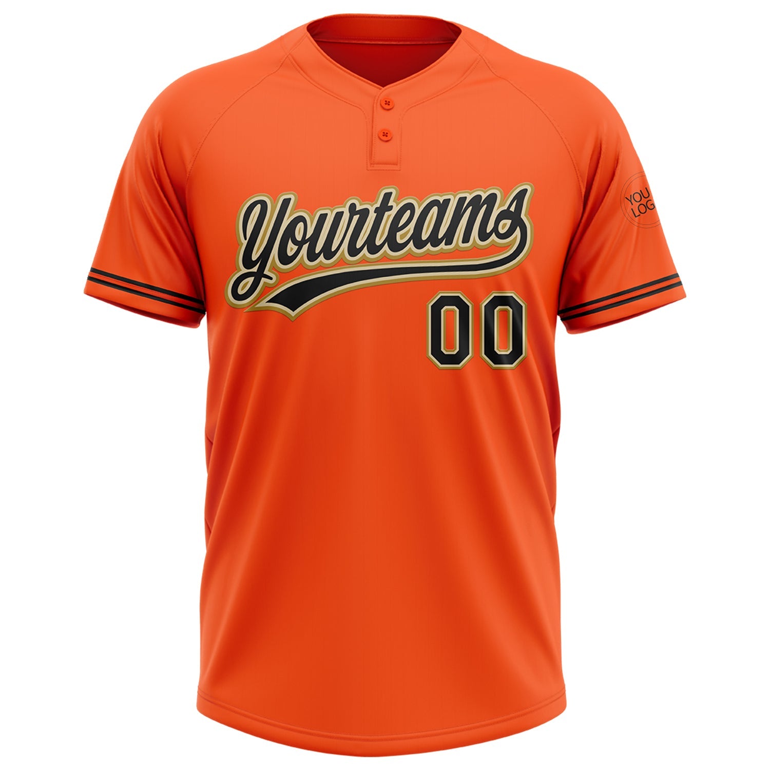 Custom Orange Black Cream-Old Gold Two-Button Unisex Softball Jersey view 2
