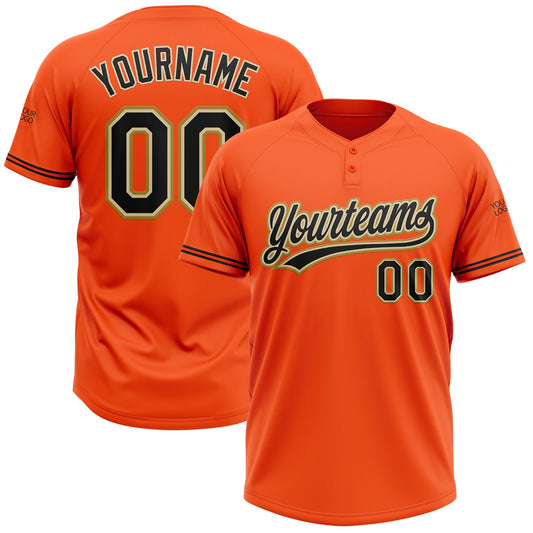 Custom Orange Black Cream-Old Gold Two-Button Unisex Softball Jersey - Main View